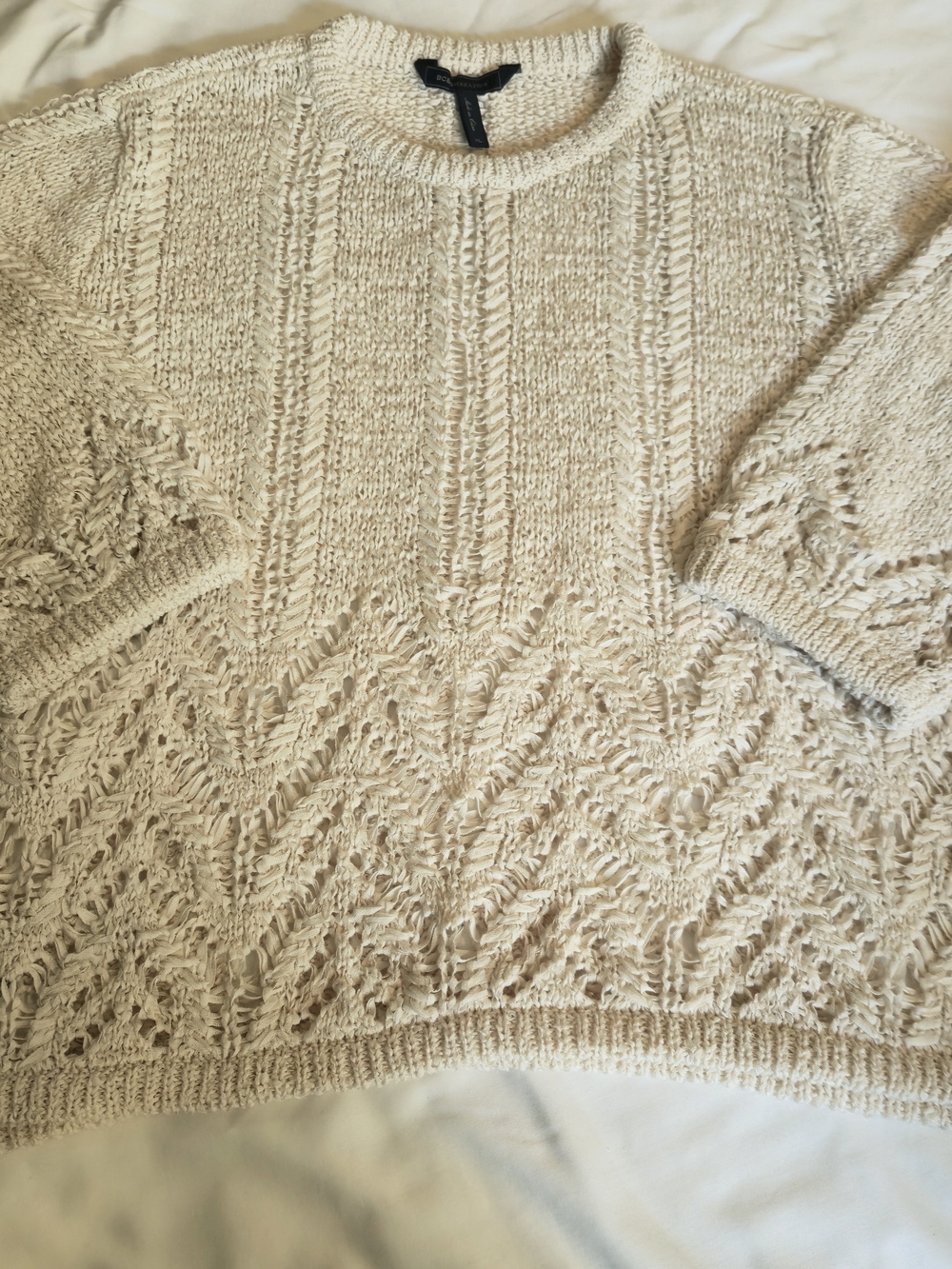 BCBGMaxAzria Ivory Open-Stitch Crewneck Sweater